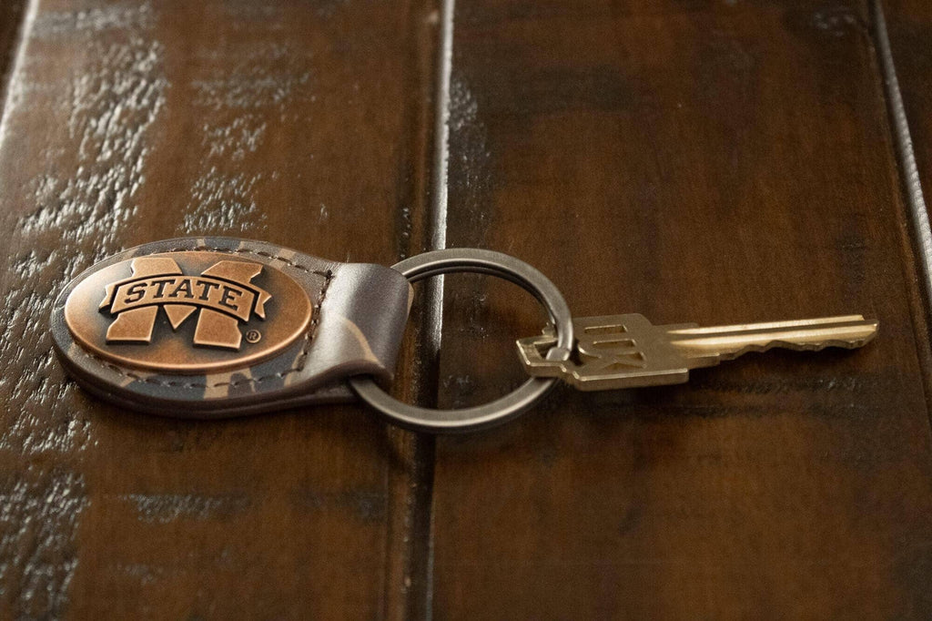 Mississippi State Bulldogs Oval Camo Leather Key Fob.