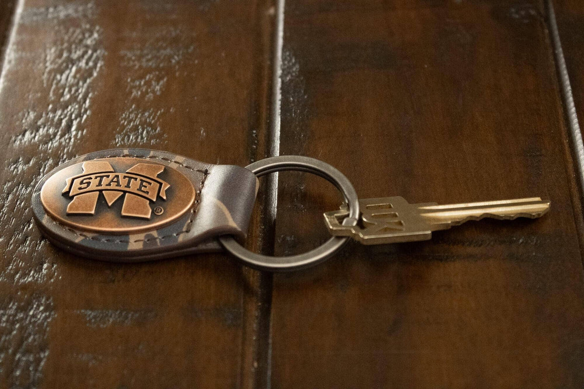 Mississippi State Bulldogs Oval Camo Leather Key Fob.