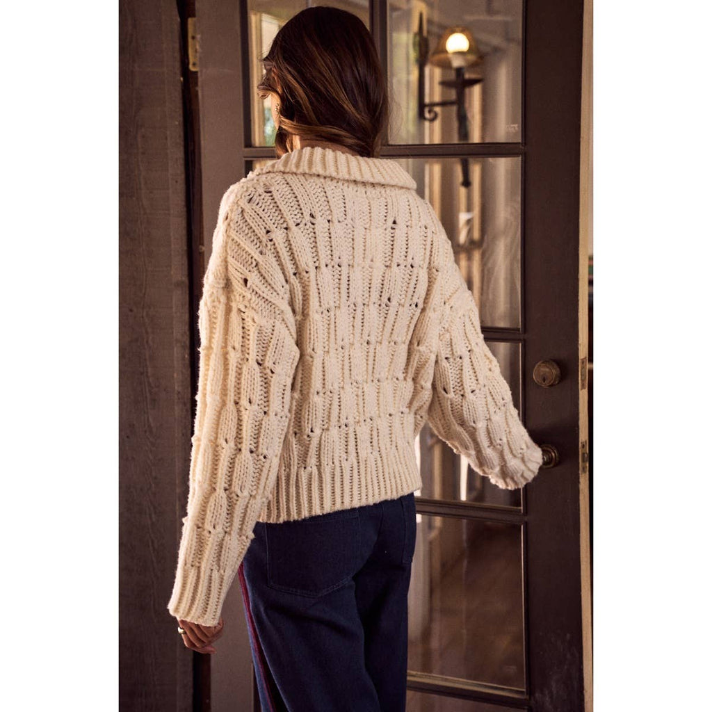 COZY TEXTURED COLLARED SWEATER TOP