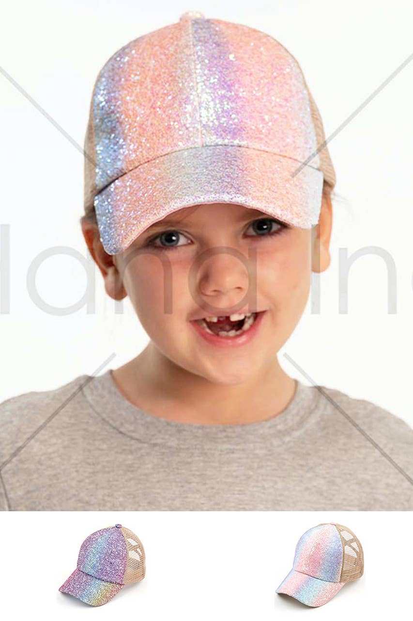 Kids Glitter Criss-Cross Pony Cap