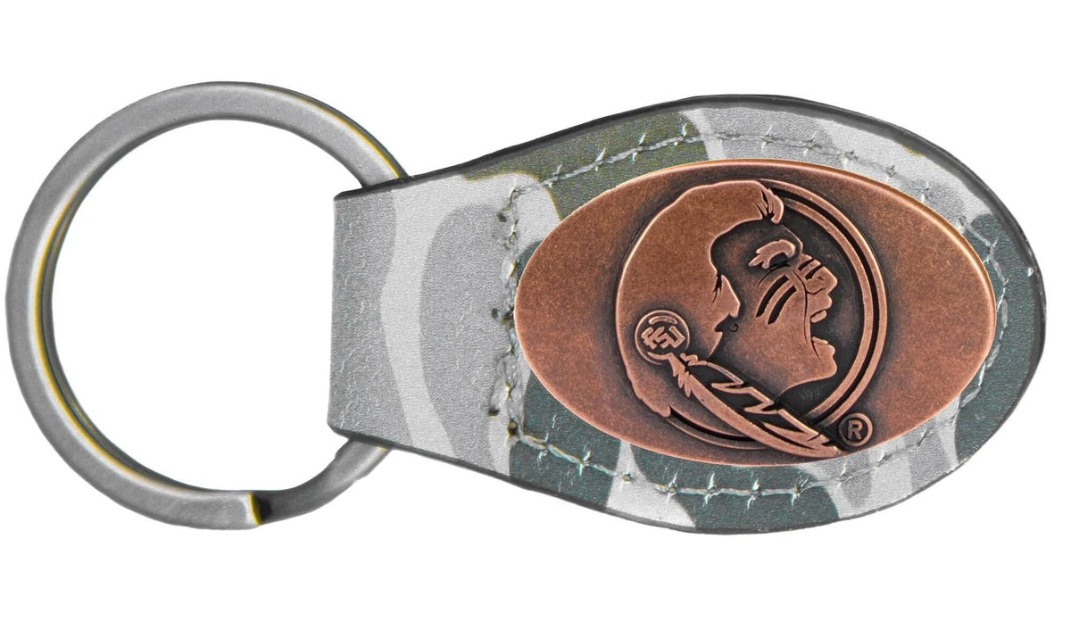 FSU Seminoles Oval Camo Leather Key Fob.