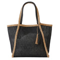 Two Tone Woven Straw with Tassel Tote Bag