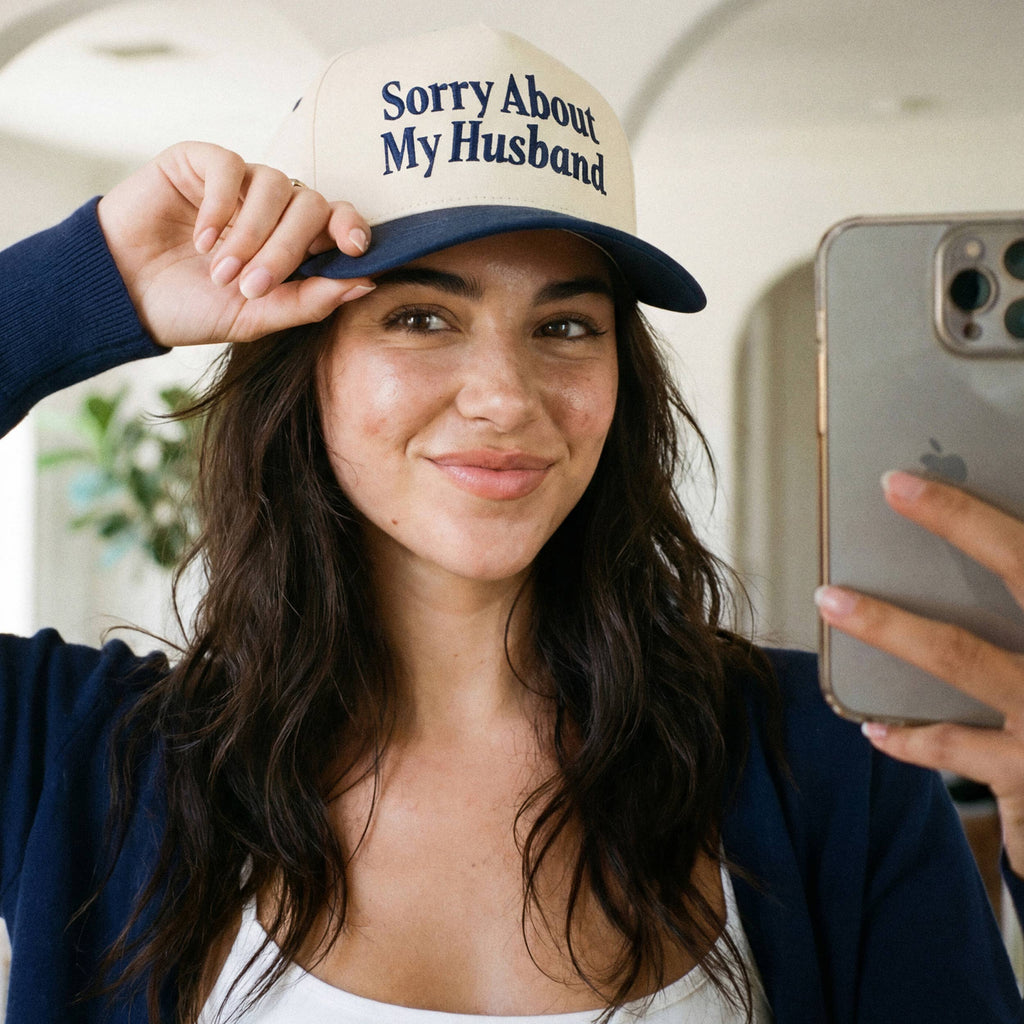 SORRY ABOUT MY HUSBAND Letter Two Tone Trucker Hat