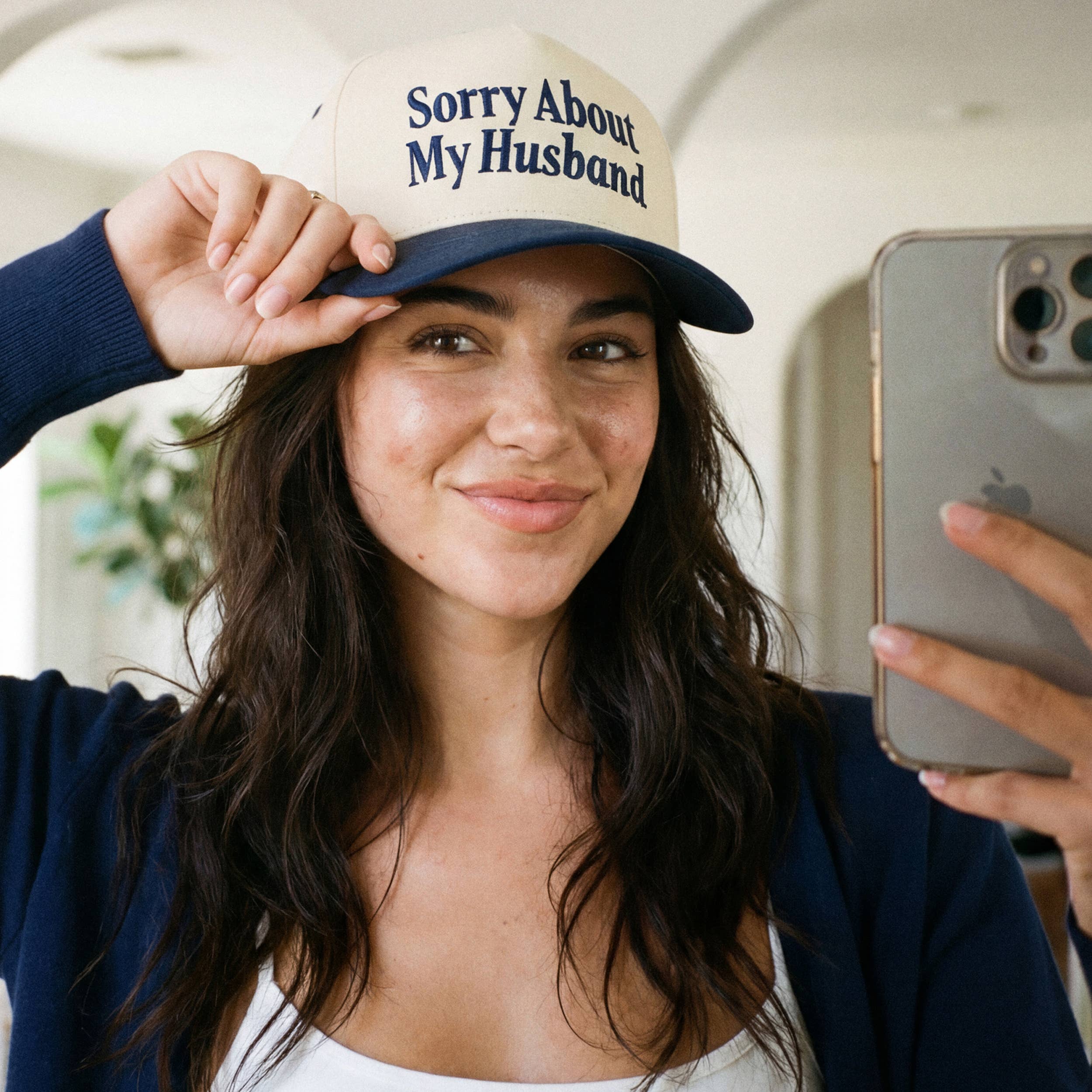 SORRY ABOUT MY HUSBAND Letter Two Tone Trucker Hat