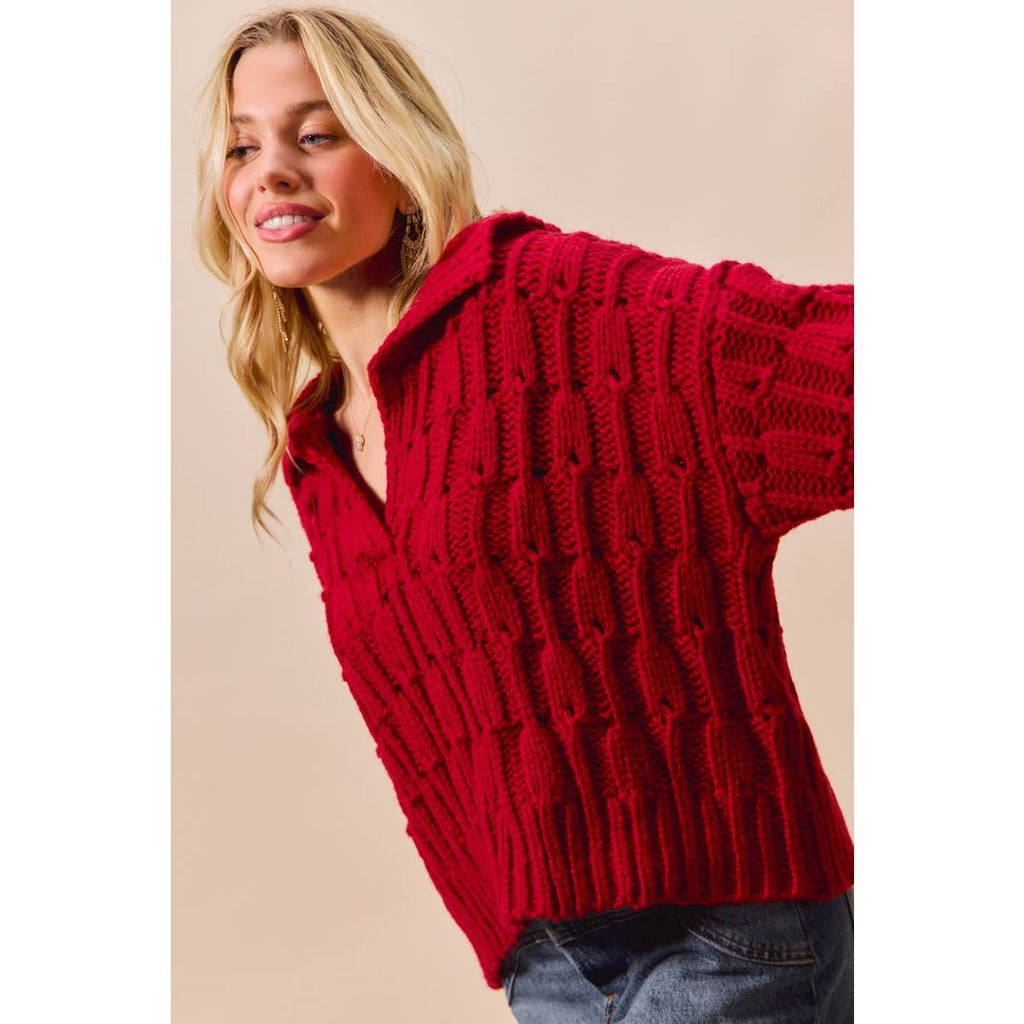 COZY TEXTURED COLLARED SWEATER TOP