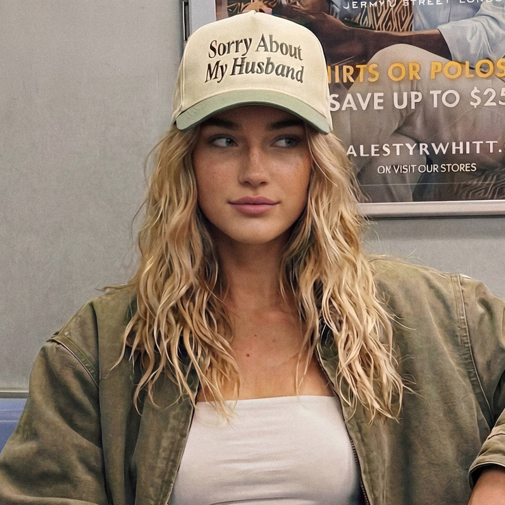 SORRY ABOUT MY HUSBAND Letter Two Tone Trucker Hat