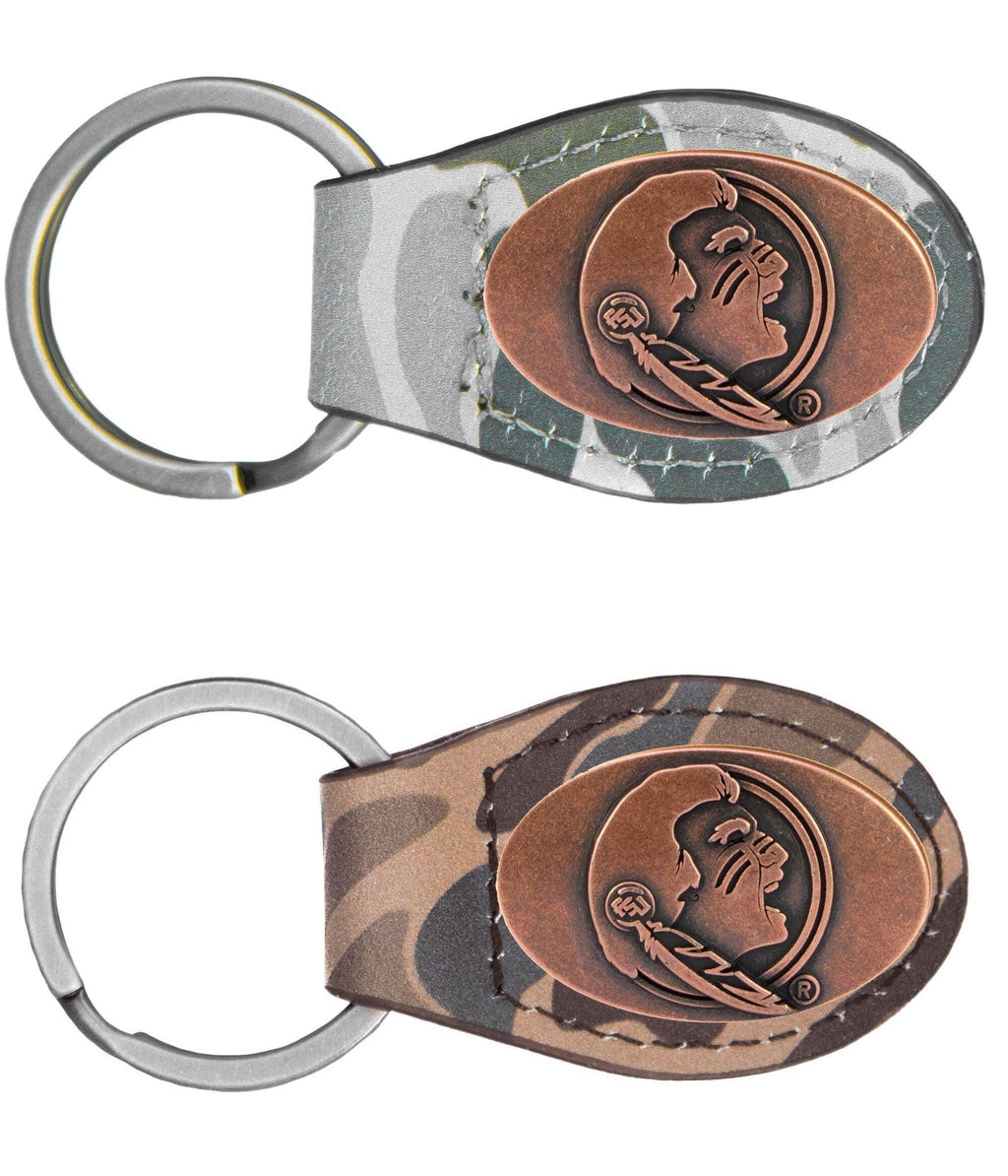 FSU Seminoles Oval Camo Leather Key Fob.