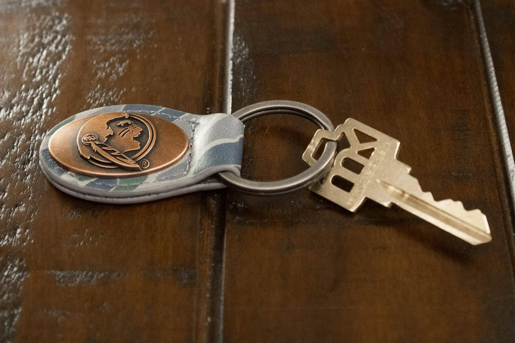 FSU Seminoles Oval Camo Leather Key Fob.