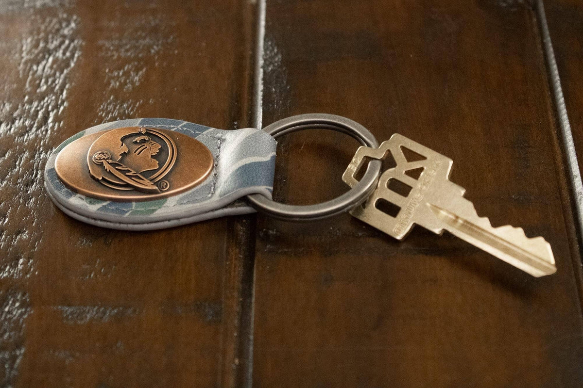 FSU Seminoles Oval Camo Leather Key Fob.
