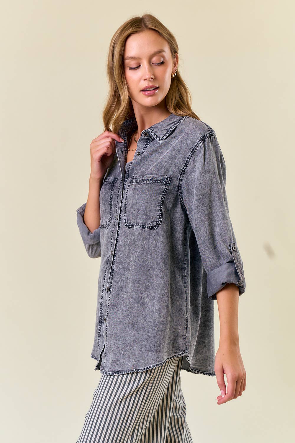 Black Denim Button Up