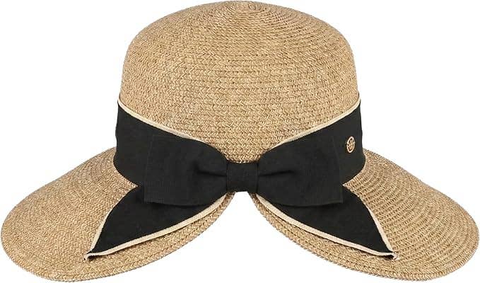 Wide Brim Sun Hat - Split Back Bow - Natural