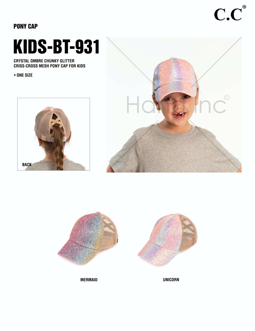 Kids Glitter Criss-Cross Pony Cap
