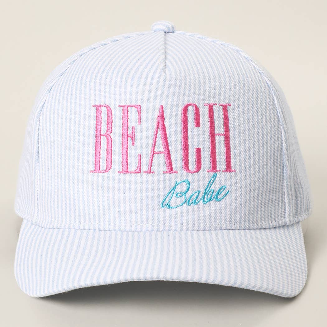 BEACH BABE Embroidered Seersucker Stripe Trucker Hat