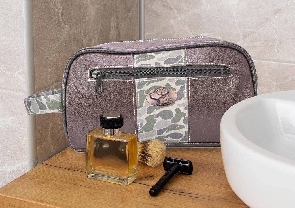 Lab Brown Pebble Old School Camo Men's Toiletry Dopp Bag.