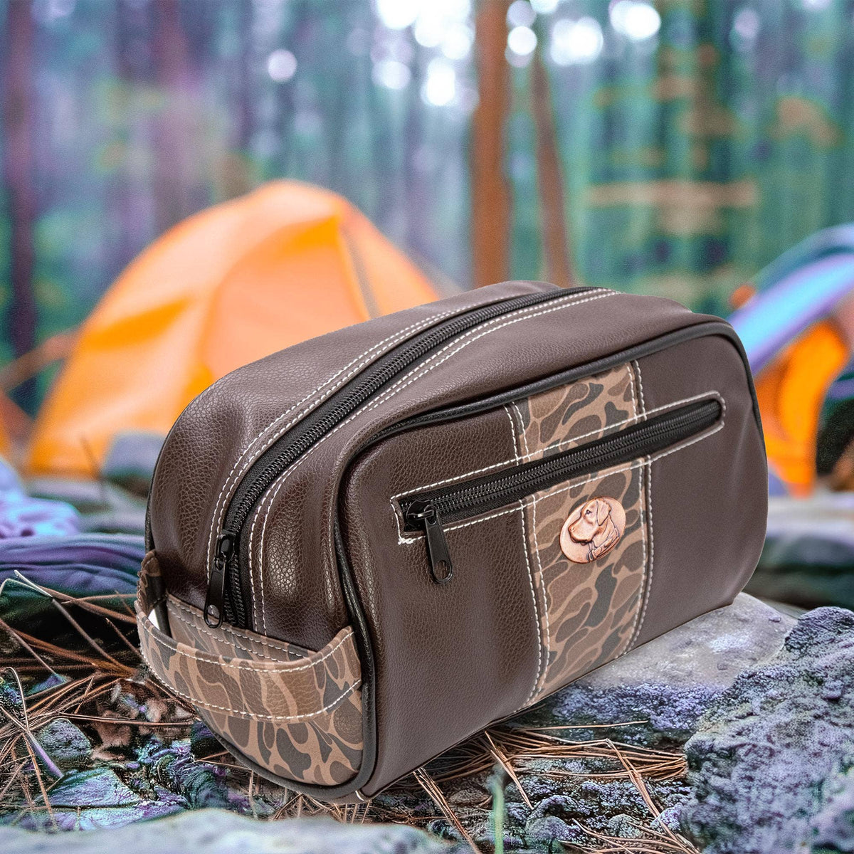 Lab Brown Pebble Old School Camo Men's Toiletry Dopp Bag.