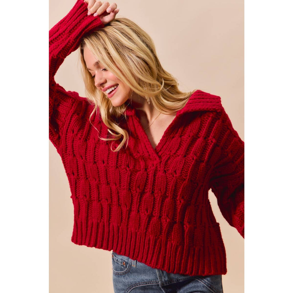 COZY TEXTURED COLLARED SWEATER TOP