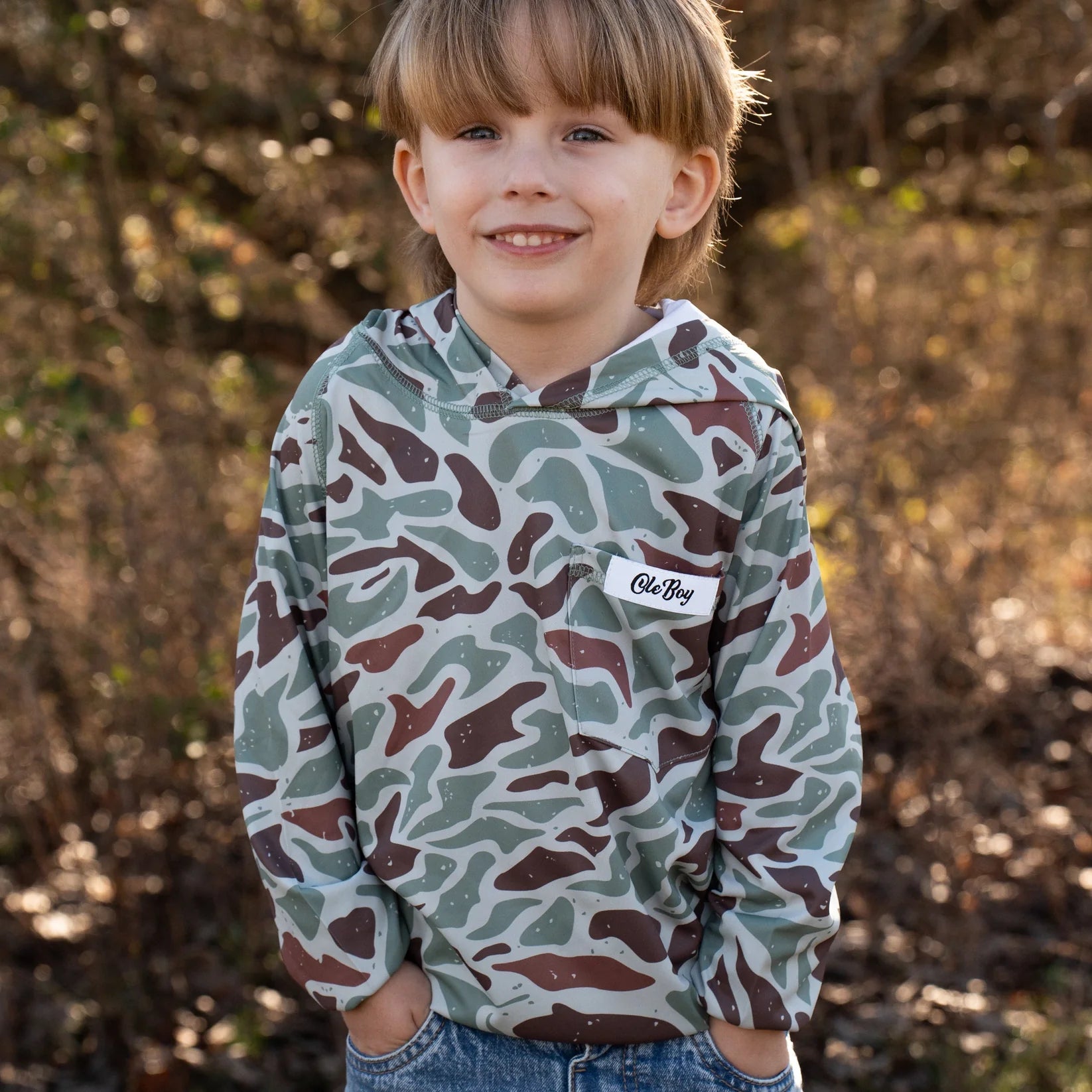 OLE BOY Performance Hooded Tee - Green Duck Camo - Youth