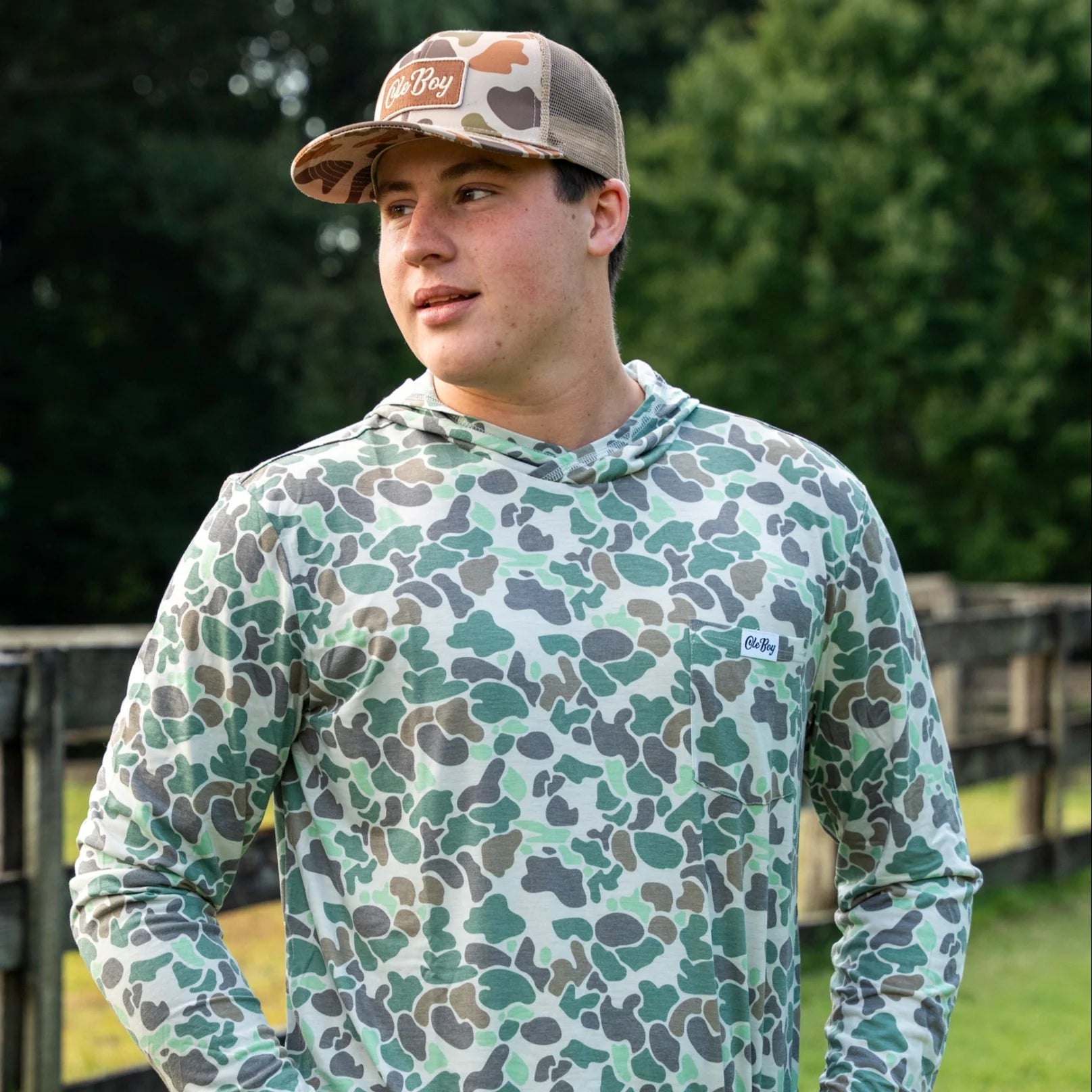 OLE BOY Performance Hooded Tee - Green Camo