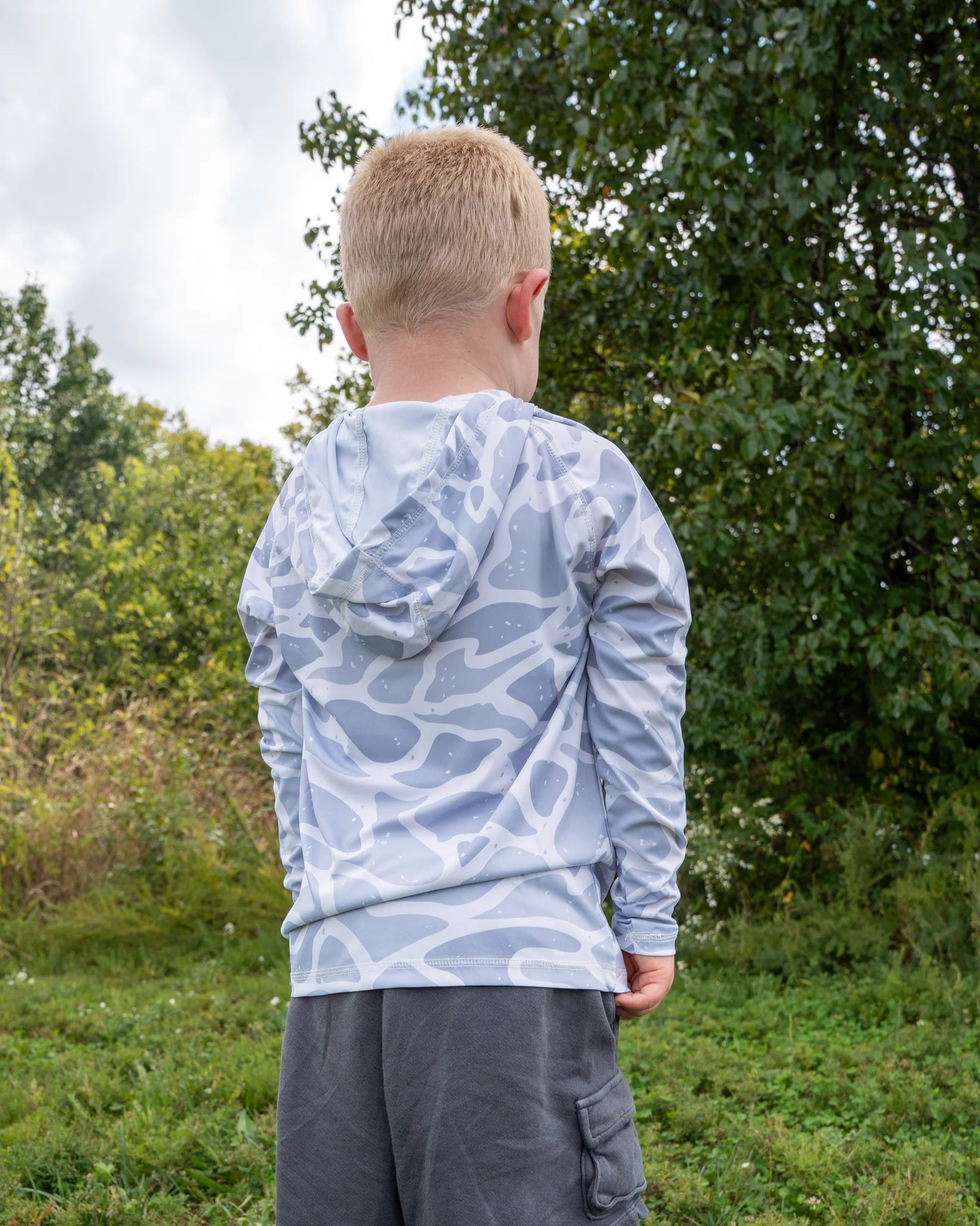 Youth Grey Duck-Performance Hooded Tee